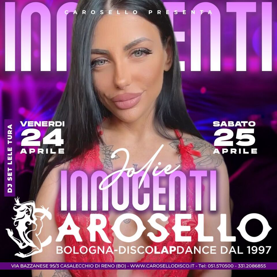 Venerdì 24 e sabato 25 aprile 2026 al Carosello di Bologna ospiti Cora Kait, Macarena Lewis e Jolie Innocenti! Vi aspettiamo!